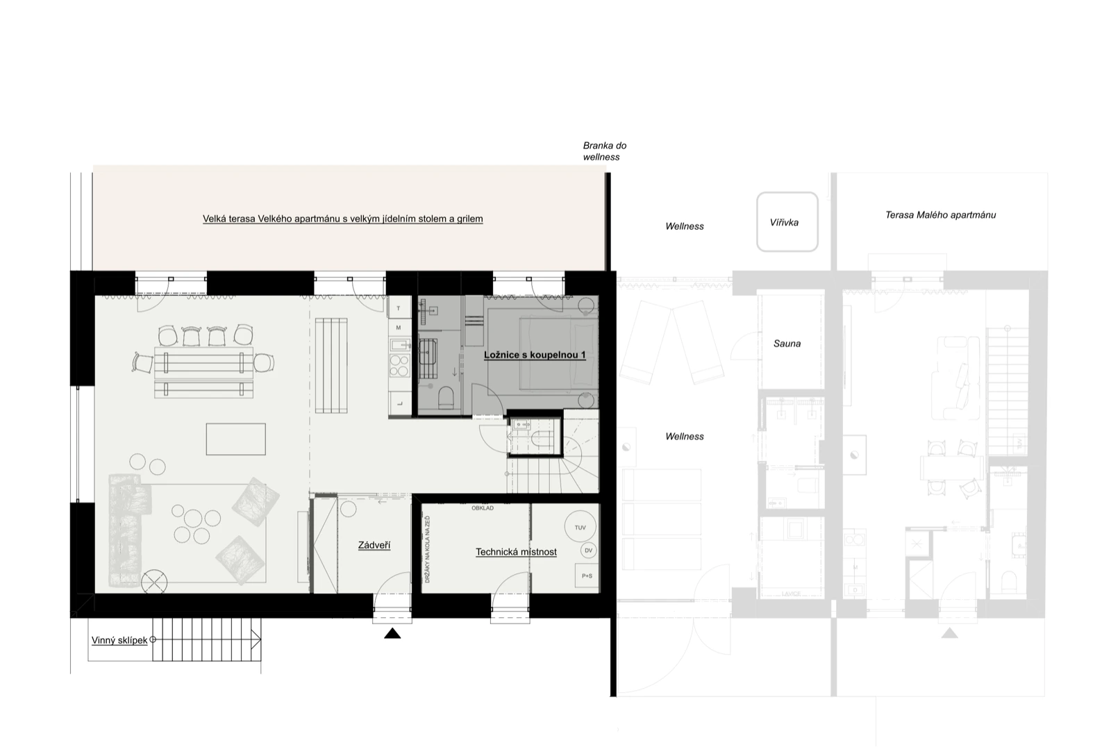 Rzut Dużego apartamentu — parter